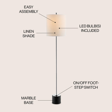 Levitt 60.5" Marble/Metal LED Floor Lamp - JONATHAN Y